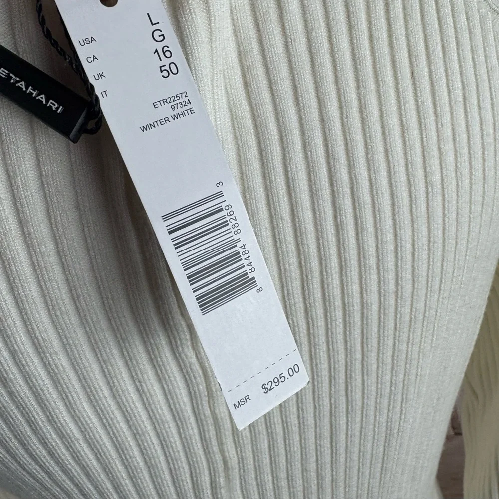 NEW Elie Tahari Cream Ribbed Long Sleeve Dress in Winter White - Picture 11 of 11